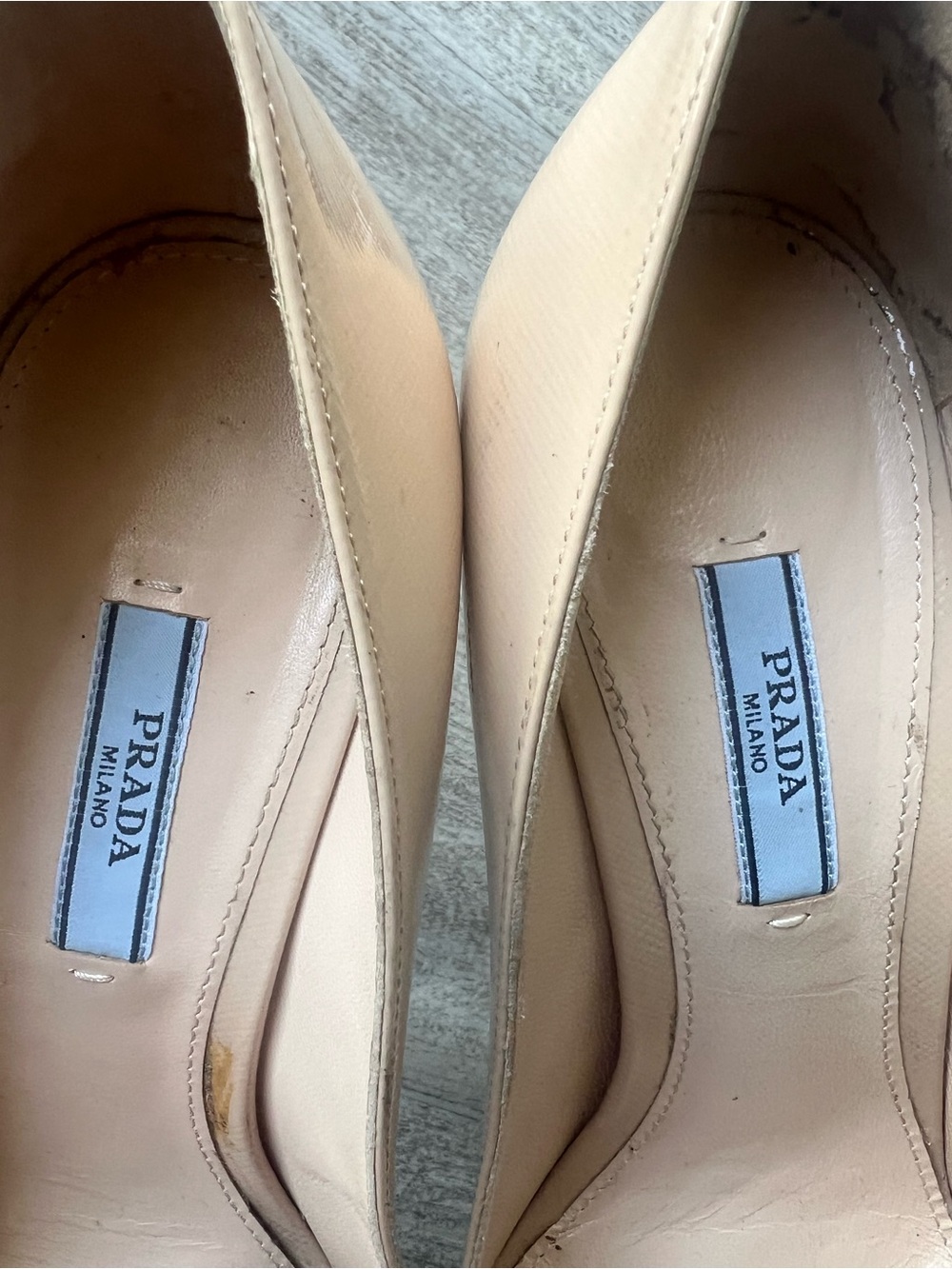 Prada Beige Patent Leather Pointed-Toe Pumps - Picture 3 of 11